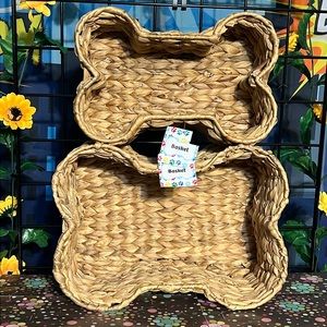 New Set of 2 Dog Toy Hyacinth Basket Bone Shaped Dog Toy Bin Natural (Bin66)